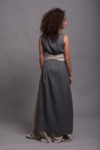 Back view of the Gray Linen High Slit Tunic Dress NERO, emphasizing the flowing hemline and breathable linen fabric.