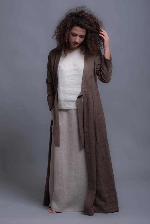 Brown Long Women's Linen Jacket