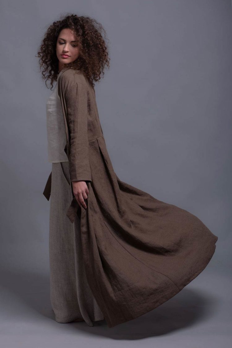 Brown Long Women's Linen Coat