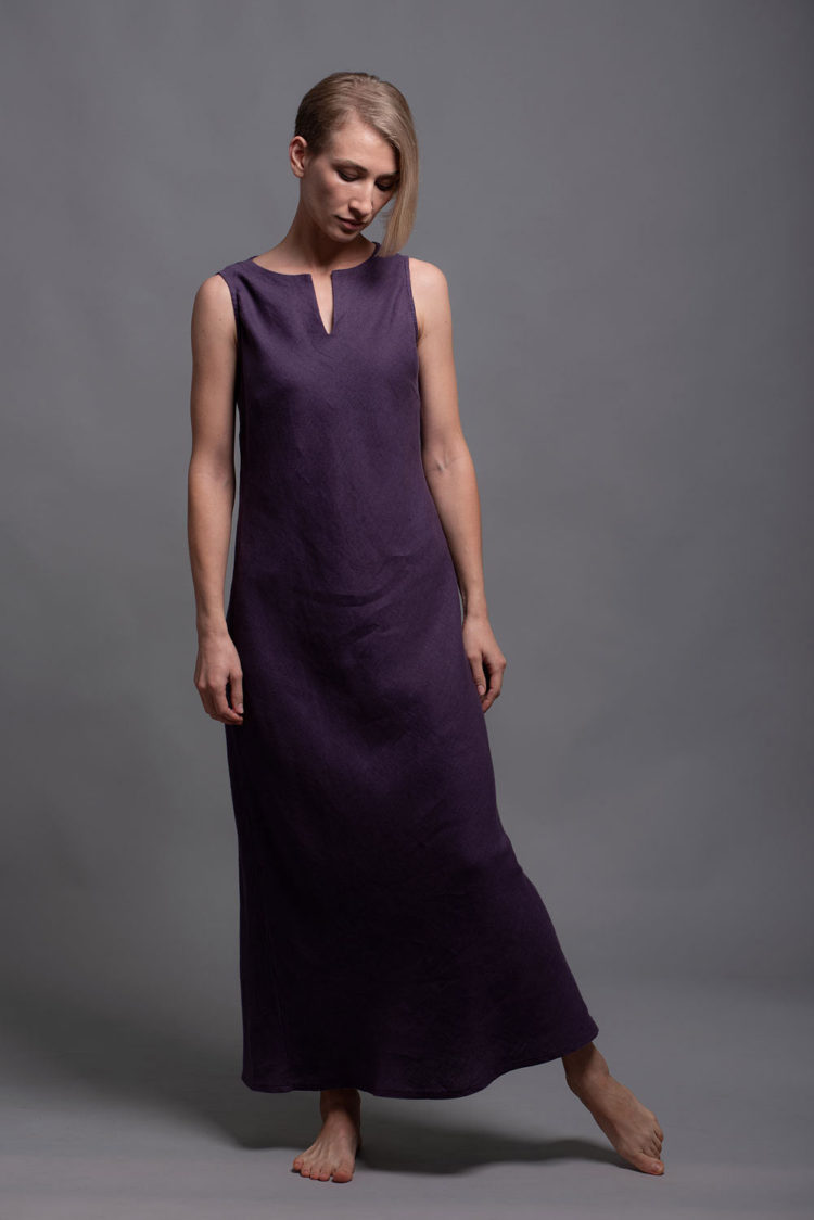 Sleeveless Purple Linen Maxi Dress Bias Cut