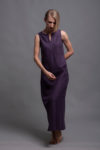 V-neck Purple Linen Long Dress Bias Cut