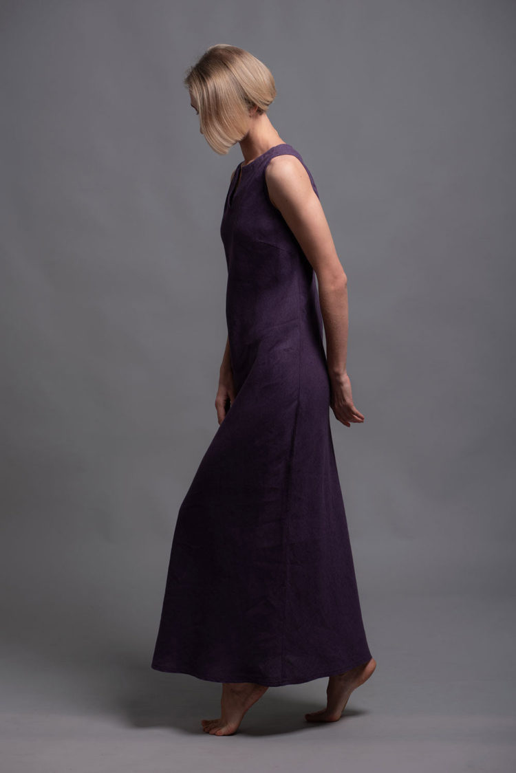 Sleeveless Purple Linen Long Dress Bias Cut
