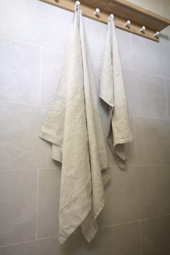 Stonewashed linen hand towel with soft, textured fabric