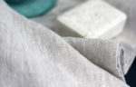 Close-up of soft and absorbent linen hand towel fabric texture