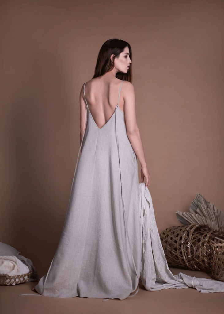 Open Back Lightweight Ntural Linen Sundress for summer