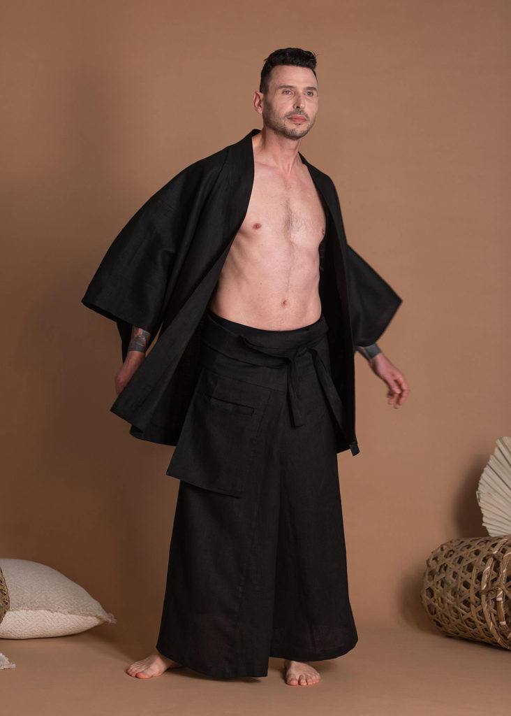 Unisex Black Linen Kimono Jacket