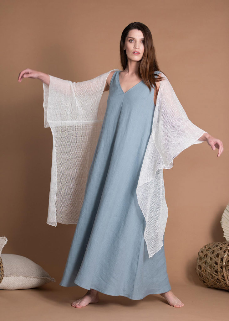 White Knitted womens Bolero on the Light Blue dress