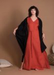 Red Short Sleeve Maxi Natural Flax Dress With Thin Belt