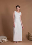 White Sleeveless Slim Fit Long Linen Dress With Belt And Side Slit