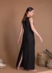 Slim Fit Natural Flax Maxi Dress With Back Slit