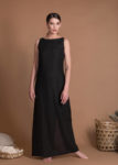 Long Sleeveless Black Linen Dress With Back Slit