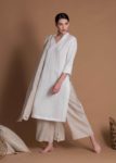 White Slim Fit One Piece Linen Tunic With High Side Slits