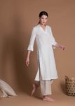 White Slim Fit One Piece Wrap Linen Tunic With High Side Slits