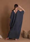 Charcoal Gray Oversized Long Flax Dress With Deep-V Neckline
