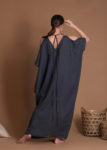 Charcoal Gray Oversized Long Flax Dress With Deep-V Neckline