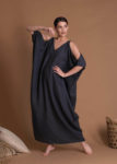 Oversized Straight Cut Kaftan Linen Dress Without Pockets