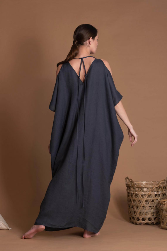 Straight Cut Oversized Kaftan Flax Dress Without Pockets