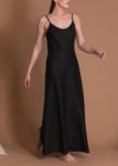 Sleeveless Lightweight Black Long Linen Dress In Bias Cut