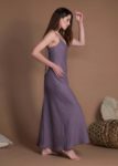 Long Slip Linen Dress In Bias Cut With A-Line Silhouette Without Pockets