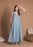 Handmade Long V-Neck Sleeveless Linen Sundress With Side Pockets