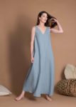 V-Neck Sleeveless Linen Maxi Dress With Side Pockets