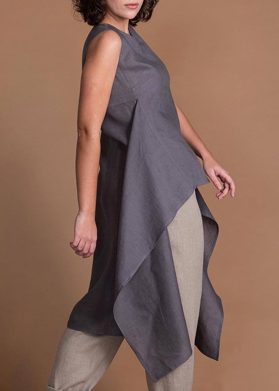 Women's Summer High Low Asymmetric Hem Linen Tunic Top