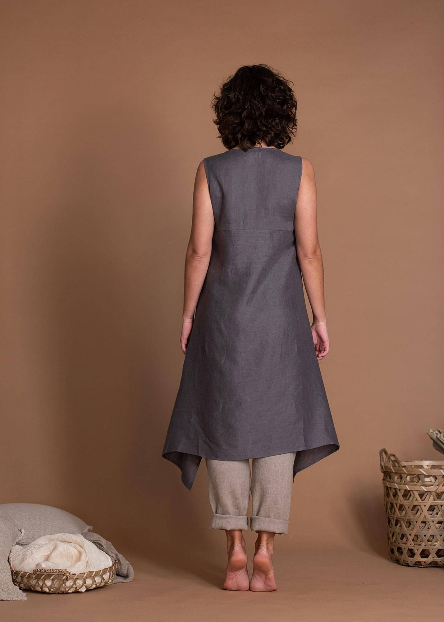 Summer High Low Asymmetric Hem Linen Top Tunic For Women