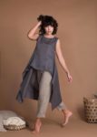 Asymmetric Summer High Low Hem Natural Flax Top Tunic For Women