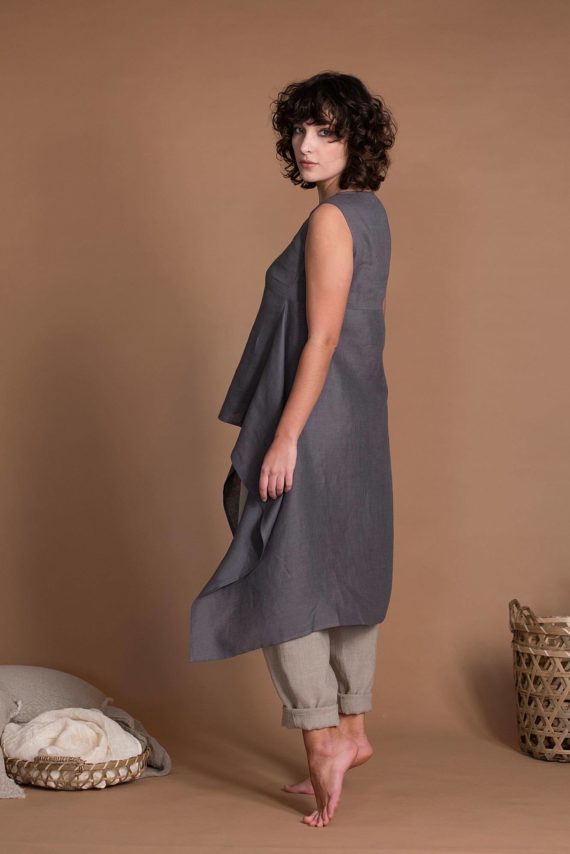 Asymmetric High Low Hem Natural Flax Summer Tunic Top