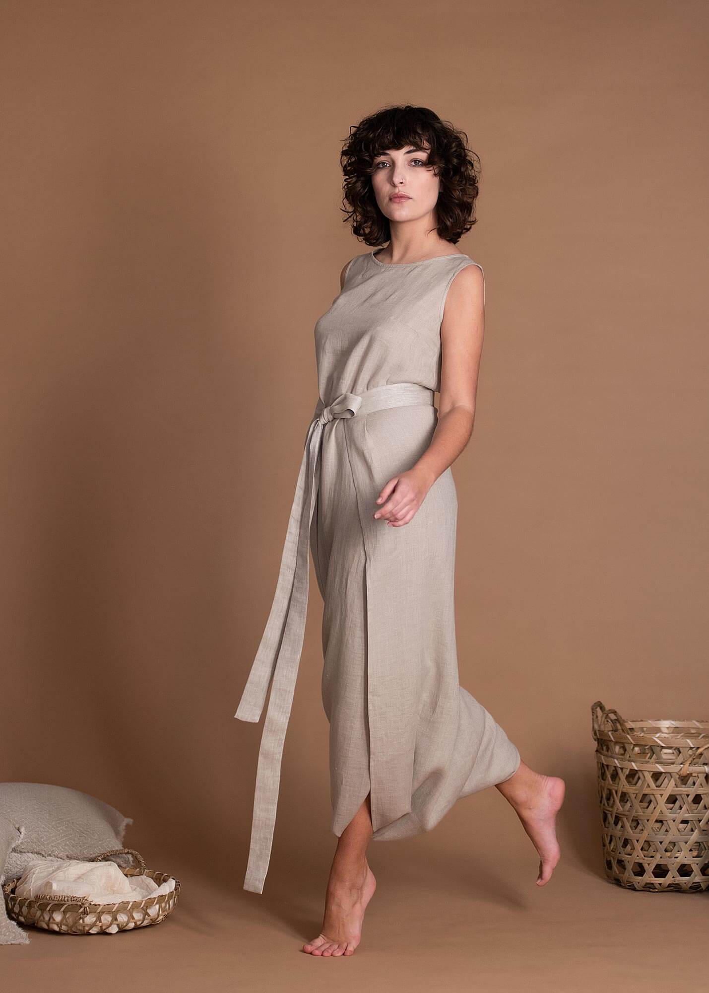 Loose Linen Jumpsuit With Side Deep Pockets
