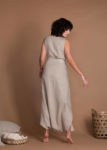 One Piece Wrap Loose Fit Natural Flax Jumpsuit Without Sleeves