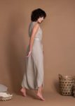 Loose Fit One Piece Wrap Natural Flax Jumpsuit Without Sleeves