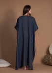 Charcoal Gray Loose Straight Cut Linen Dress With Half Sleeves