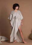 Light Natural Flax Loose Straight Cut Flax Dress With Side Slits