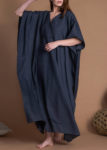 Charcoal Gray Straight Cut Loose Flax Kaftan Dress With Side Slits