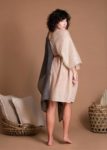 Gray And Beige Gauze Oversize And Loose Fit Linen Cover Up With Wide Sleeves