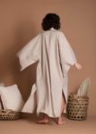 Long Loose Fit Open Front Natural Flax Kimono Jacket With Wide Sleeves