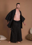 Oversize Black Open Front Linen Short Kimono Jacket For Men Or Women