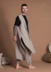 Asymmetric High Low Hem Linen Long Vest With High Side Slits For Men