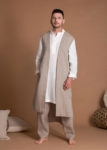 Open Front Long Linen Vest For Men With High Side Slits