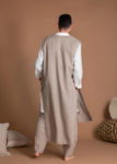 Men's Long Open Front Sleeveless Natural Flax Jacket