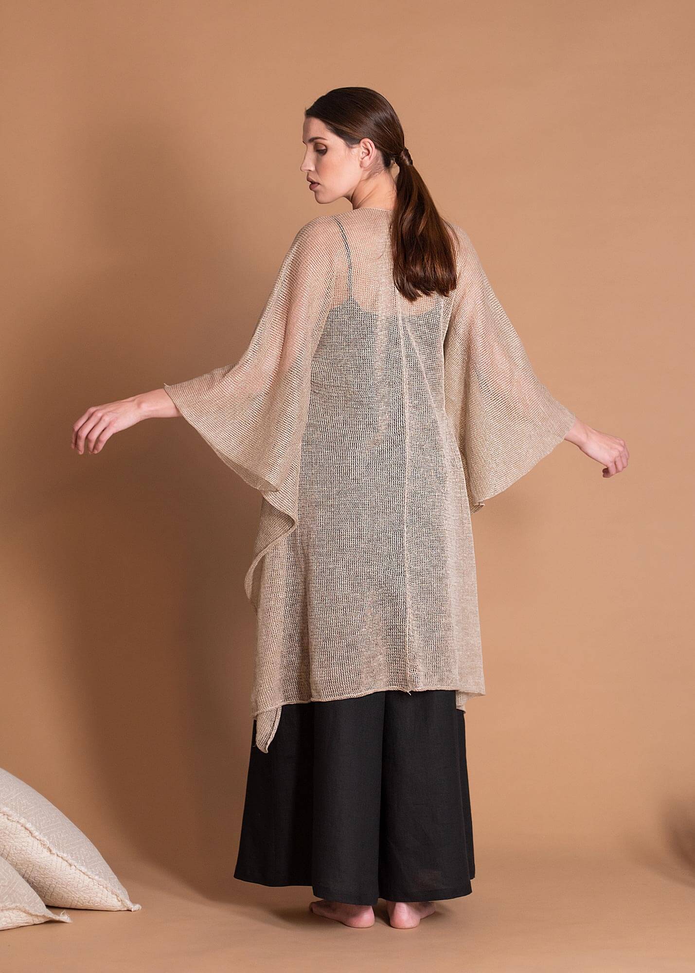 Linen Knitted Cover Up With Wide Sleeves For Women