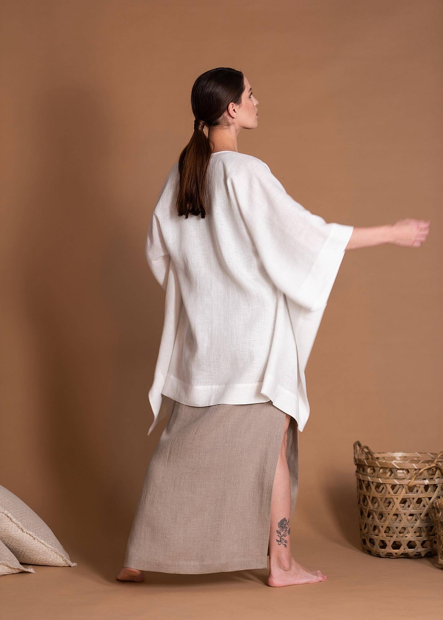 Oversize Loose Fit Linen Bolero With Wide Sleeves For Women