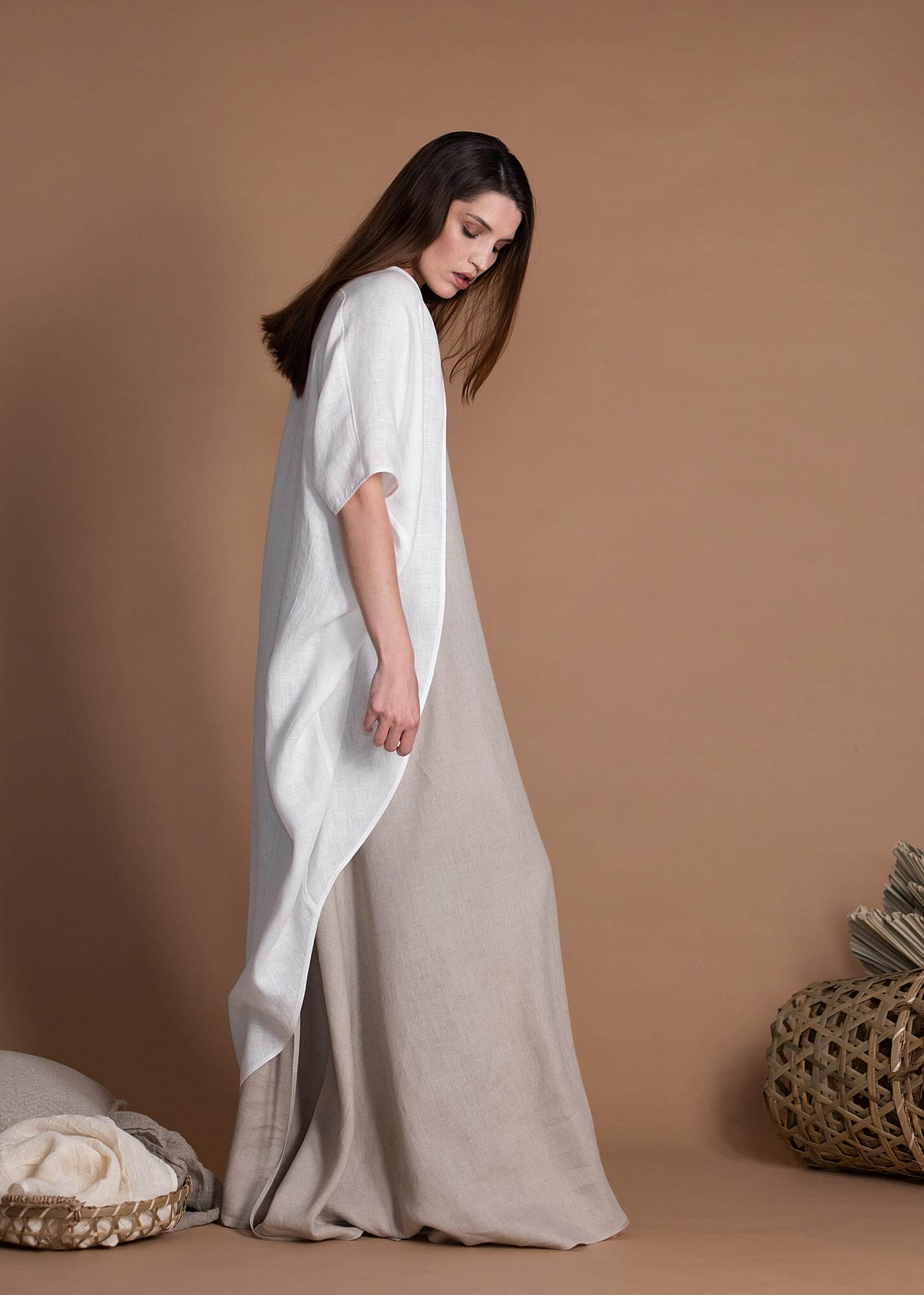 Loose Fitting Oversize White Linen Jacket With Wide Sleeves