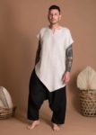 Oversize Asymmetric High Low Hem Linen Tunic Top With Drop Shoulder