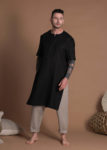 Men’s Linen Kurta Tunic in Black linen – Short Sleeve Summer Shirt