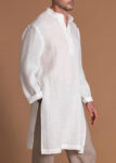 White Regular Fit Linen Shirt With Long Sleeves For Men