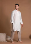Regular Fit Long Sleeves White Linen Top Tunic For Men