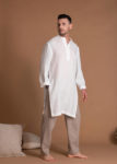 White Men’s linen tunic shirt styled with linen trousers