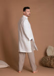 Regular Fit White Long Sleeves Flax Tunic Top For Men